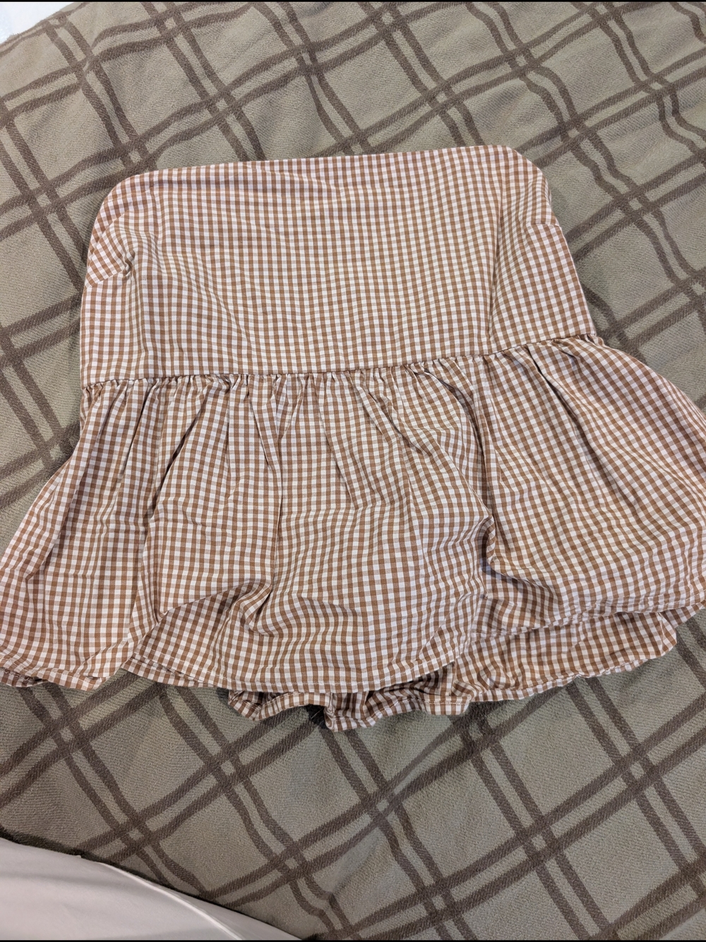 Brown & White Gingham Peplum Tube Top